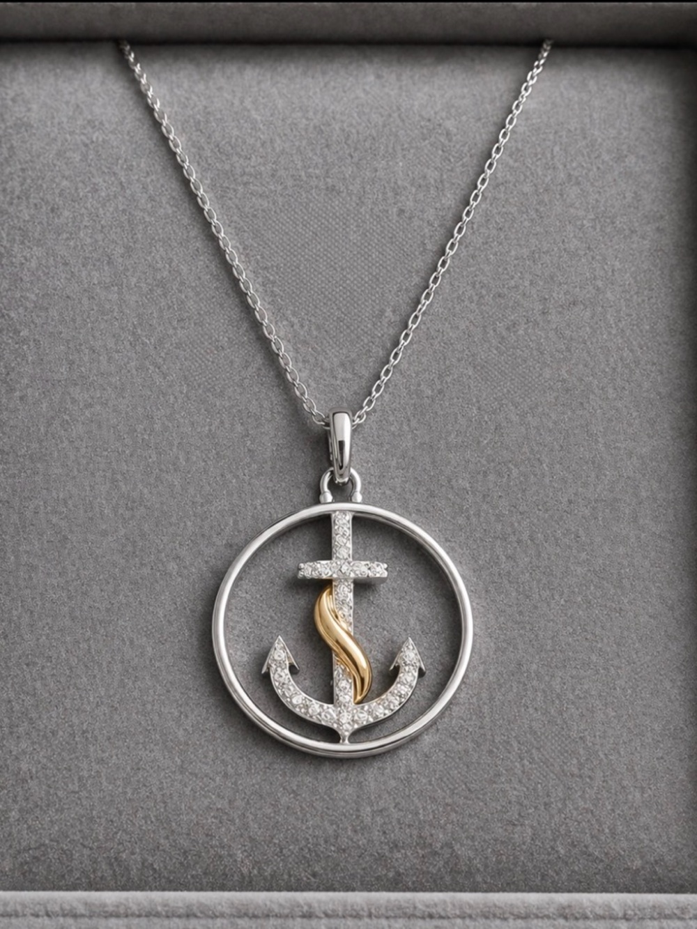 Sterling Silver Anchor Pendant Necklace Mixed Metal 18” Chain Nautical NWT #591 - Picture 2 of 6